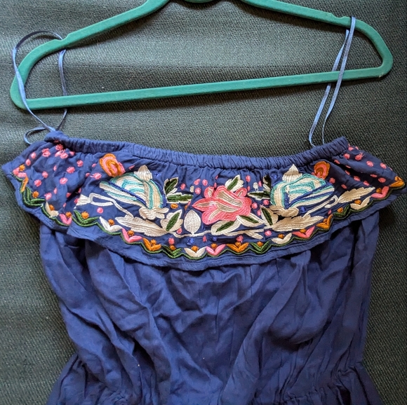 Embroidered Blue Strapless Romper - Picture 5 of 8